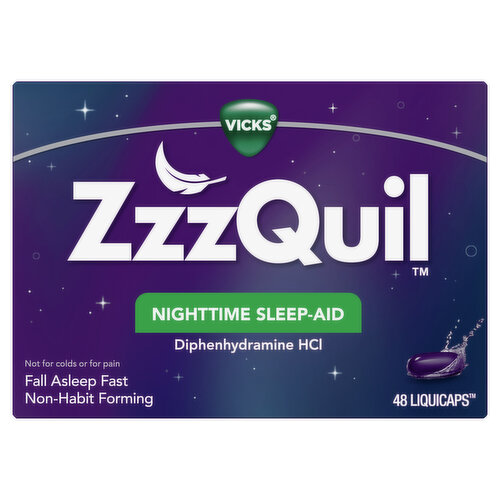 Vicks Vicks ZzzQuil Sleep Aid LiquiCaps, 50mg Diphenhydramine HCl, Over-the-Counter Medicine, 48 Ct