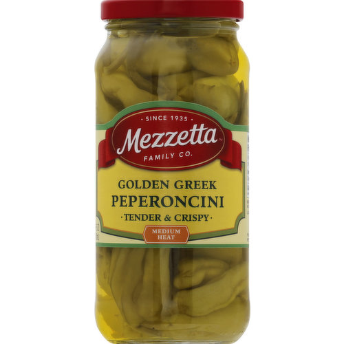 Certified Gluten-Free. Jeff Mezzetta - Fourth Generation Family Company Since 1935. Tender & crispy. Nonna added color and crunch with pepperoncini on sandwiches, salads or antipasto platters. Meals at Nonna's were never boring! mezzetta.com. Get inspired at Mezzetta.com. 100% recyclable. Product of Greece.