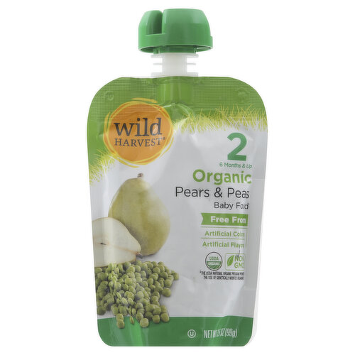 Wild Harvest Baby Food, Pears & Peas, Organic, 2 - 6 months & up