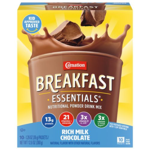 Carnation Breakfast Essentials Powder Drink Mix, Nutritional, Rich Milk Chocolate