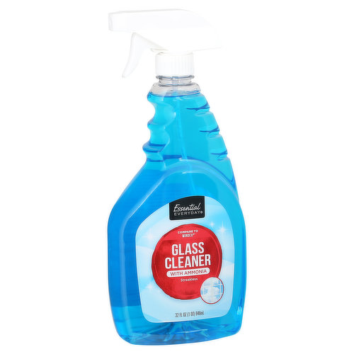Compare to Windex (Windex is a registered trademark of S.C. Johnson & Son, Inc. This product is not manufactured or made under the authorization of S.C. Johnson 
& Son, Inc). Essential Everyday streakless glass cleaner. Cleans glass without leaving streaks! For use on windows, kitchen appliances, granite countertops, microwaves, mirros, bathroom fixtures and more. Like it or let us make it right. That’s our quality promise. 855-423-2630. essentialeveryday.com. www.essentialeveryday.com. For more ingredient information, visit www.essentialeveryday.com. Or call 1-855-423-2630.