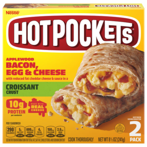 Hot Pockets Sandwich, Applewood Bacon, Egg & Cheese, Croissant Crust, 2 Pack