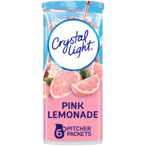 Crystal Light Naturally Flavored Pink Lemonade Powdered Drink Mix is a refreshing beverage you can enjoy at any time of day. With zero grams of sugar and only 5 calories per serving, Crystal Light is a sweet alternative to juice and soda and has 90 percent fewer calories than leading beverages (this product 5 calories, leading beverages 70 calories), so you don't have to choose between taste and calories. It's also made with natural flavors for a refreshingly smooth taste. Each pitcher packet of powdered lemonade mix in this 6 count canister is perfectly portioned to make 2 quarts or 1 pitcher of Crystal Light sugar free lemonade, so there's plenty to share with family and friends. Simply mix one lemonade packet with 8 cups or 2 quarts of water, stir and enjoy! All the flavor and only 5 calories, just the way you like it.