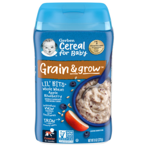 Gerber Grain & Grow Cereal for Baby, Whole Wheat, Apple Blueberry, Crawler