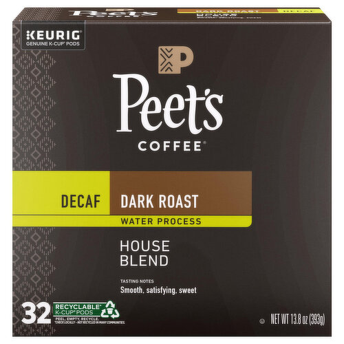 Peet's Coffee Coffee, Dark Roast, House Blend, Decaf, K-Cup Pods