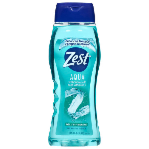 Zest Body Wash, Hydrating, Aqua with Vitamin E