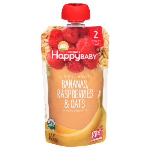 Happy Baby Organics Organic Baby Food, Bananas, Raspberries & Oats, 2 (6+ Months)