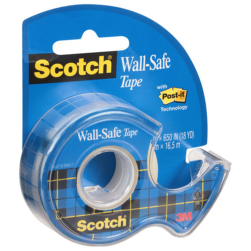 Lot of 4) Scotch Wall-Safe Tape Dispenser, 3/4 in. x 650 in. (18 Yard each)