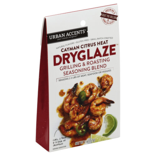 Grilling & roasting seasoning blend. Chili, citrus & a kick of jalapeno. Goes on dry & turns to a glaze. Great for grilling. Your culinary wingman. Natural flavors. Gluten free. Small batch crafted. Seasons 2-3 lbs of meat, seafood or veggies. Goes on dry and turns to a rich, caramelized glaze. Get tips, videos and delish recipes from Your Culinary Wingman. urbanaccents.com. We've got your back in the kitchen.