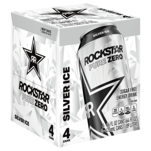 Rockstar Pure Zero Sugar Silver Ice Energy Drink, 16 oz Can