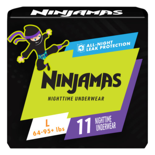 Ninjamas Nighttime Underwear Nighttime Bedwetting Underwear Boy Size L 11 Count