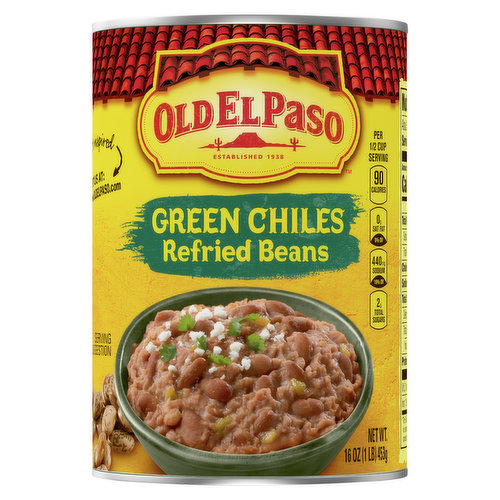 Old El Paso Refried Beans, Green Chiles