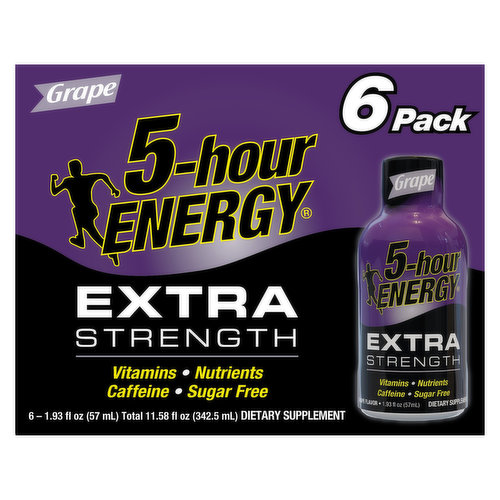 5-Hour Energy Energy Shot, Extra Strength, Grape, 6 Pack