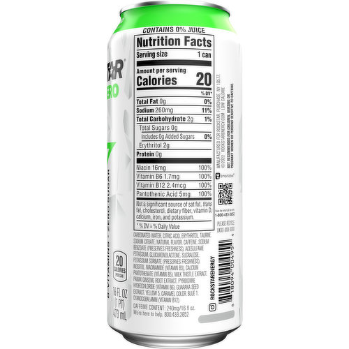 Rockstar® Pure Zero Sugar Free Lime Cucumber Energy Drink Can, 16