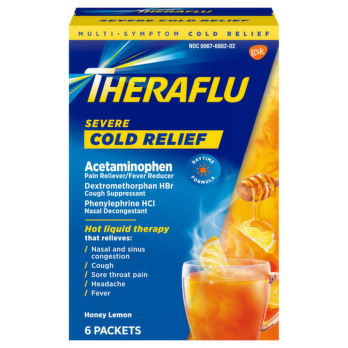 Theraflu Acetaminophen, Cold Relief, Severe, Packets, Honey Lemon