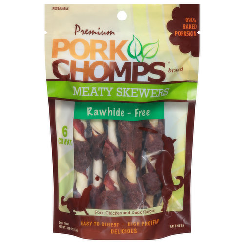 Pork Chomps Dog Treats, Meaty Skewers, Pork Chicken and Duck Flavors, Premium