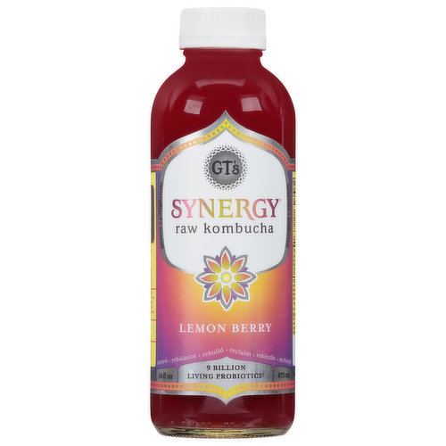 GT's Synergy Kombucha, Raw, Lemon Berry