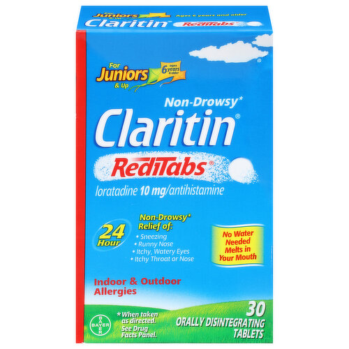 Other Information: Safety Sealed: Do not use if the individual blister unit imprinted with Claritin RediTabs is open or torn. Store between 20 degrees to 25 degrees C (68 degrees to 77 degrees F). Use tablet immediately after opening individual blister. Complies with USP Procedure 2 to Assay and Organic Impurities and Test 2 for Disintegration.