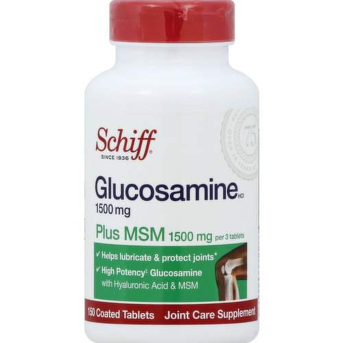 Schiff Glucosamine HCI, Plus MSM, 1500 mg, Coated Tablets