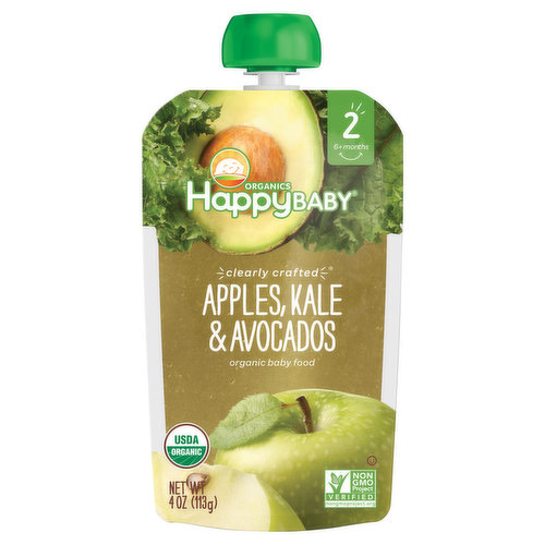 Happy Baby Organics Baby Food, Organic, Apples, Kale & Avocados, 2 (6+ Months)