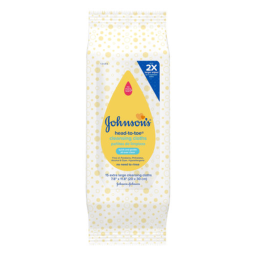 Johnson's Head-To-Toe Cleansing Cloths, Extra Large