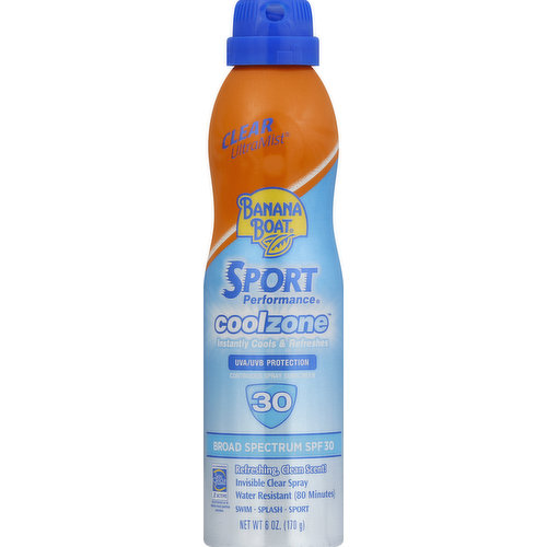 Banana Boat Sport Performance CoolZone Sunscreen, Continuous Spray, Clear UltraMist, Broad Spectrum SPF 30