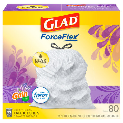 Glad Drawstring Bags, Gain Lavender Scent, Tall Kitchen, 13 Gallon