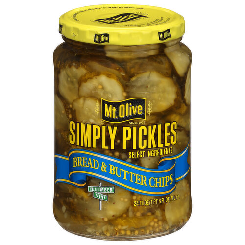 Mt Olive Pickles, Bread & Butter Chips, Simply