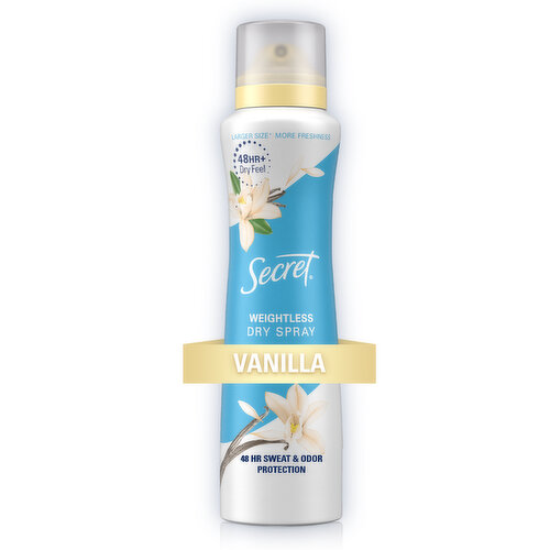 Secret Weightless Dry Spray Antiperspirant Deodorant, Vanilla and Argan Oil, 4.1oz.