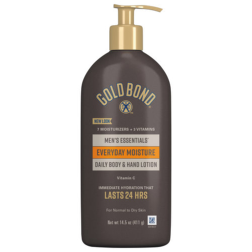 Gold Bond Men's Essentials Daily Body & Hand Lotion, Everyday Moisture