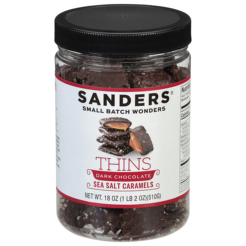Sanders Sea Salt Caramels, Dark Chocolate, Thins