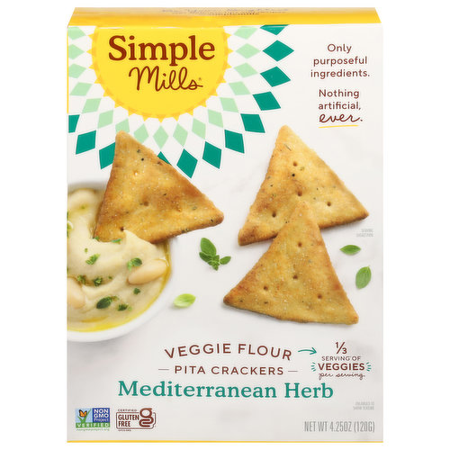 Simple Mills Pita Crackers, Veggie Flour, Mediterranean Herb