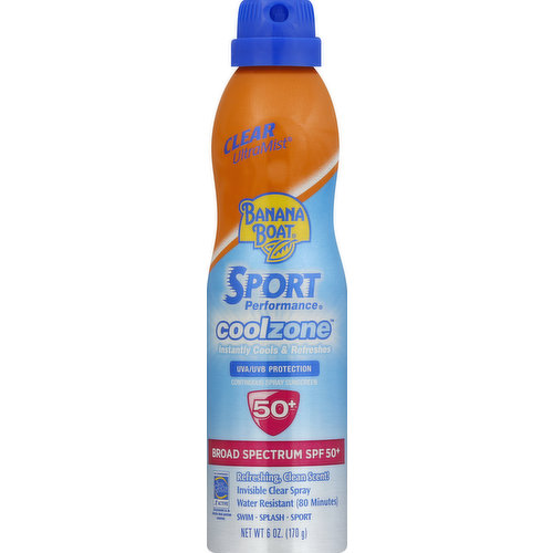 Banana Boat Sport Performance CoolZone Sunscreen, Continuous Spray, Clear UltraMist, SPF 50+