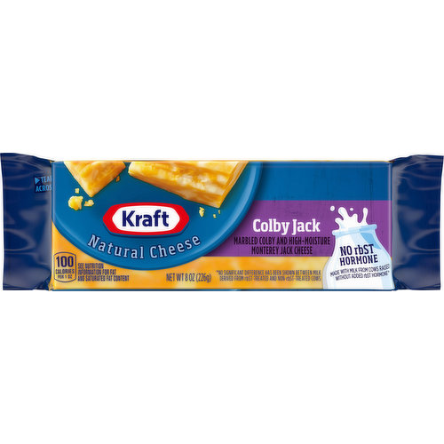 Marbled colby and high-moisture monterey jack cheese. 100 calories per 1 oz. Contains 0 g lactose per serving. See nutrition information for fat and saturated fat content. No rbST hormone. Made with milk from cows raised without added rbST hormone (No significant difference has been shown between milk derived from rbST-treated and non- rbST -treated cows). Kraftheinzcompany.com. 1-800-634-1984, have package available. Tear across.