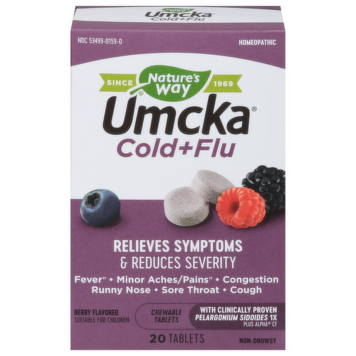 Nature's Way Umcka Cold + Flu, Homeopathic, Berry Flavored, Tablets