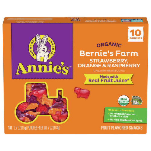 Annie's Bernie's Farm Fruit Flavored Snacks, Organic, Strawberry, Orange & Raspberry