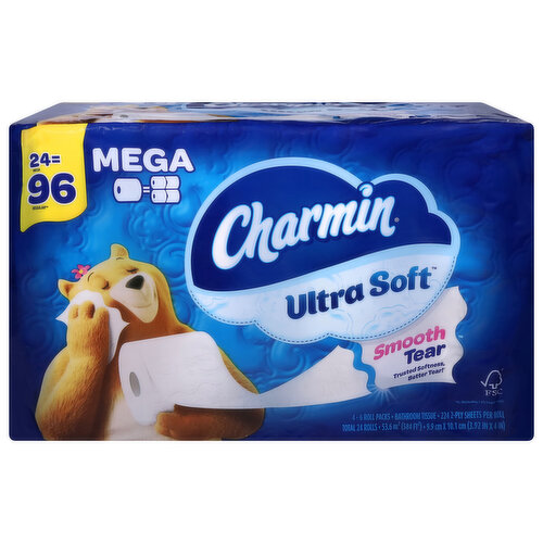 Charmin Ultra Soft Bathroom Tissue, Smooth Tear, Mega Roll, 2-Ply