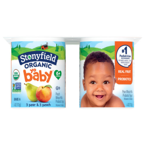 Stonyfield Organic Yo Baby Yogurt, Whole Milk, Pear & Peach, 6+ Months