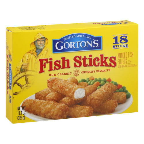 Minced fish fillets. 110 mg EPA and DHA Omega-3 fatty acids per serving. Our classic crunchy favorite. Trusted since 1849. Quality you can trust. Made with 100% wild-caught pollock. No artificial colors, flavors, or MSG.  Inspected to ensure the highest quality and safety (Gorton's tests to ensure strict compliance with both Gorton's and Government quality and safety standards, including those for mercury). Tested mercury safe (Gorton's tests to ensure strict compliance with both Gorton's and Government quality and safety standards, including those for mercury). Natural Omega-3 (110 mg EPA and DHA Omega-3 fatty acids per serving). - The Gorton's Fisherman. gortons.com. Questions? Comments? We value your feedback. Call 1-800-222-6846 (Mon-Fri 8:30 am - 6:00 pm ET) or visit www.gortons.com (Please save this package for reference). Trusted Catch: 100% real fish; sourced responsibly. Learn more at gortons.com/sustainability. Made in the USA with domestic & imported ingredients.