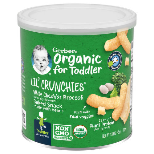 Gerber Organic for Toddler Baked Snack, White Cheddar Broccoli, Lil' Crunchies, Toddler (12+ Months)