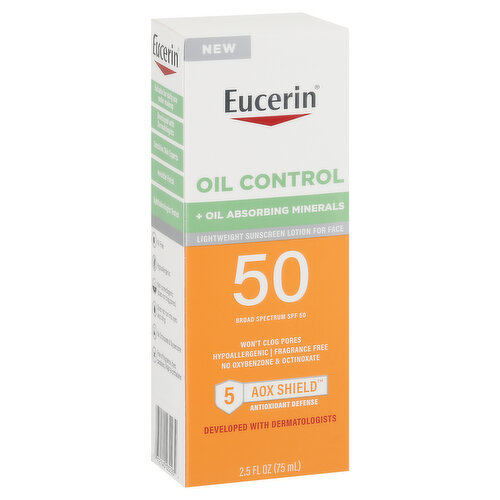 Eucerin Sunscreen Lotion, For Face, Lightweight, Oil Control, Broad Spectrum SPF 50