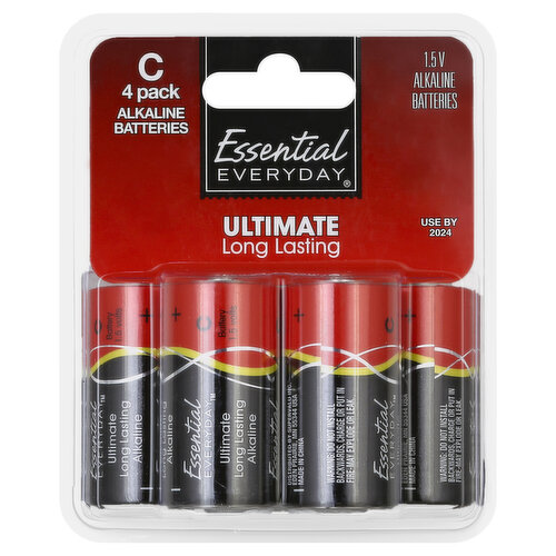 Essential Everyday Batteries, Alkaline, C, 4 Pack