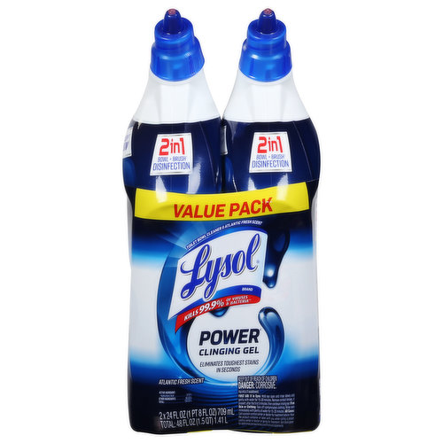 Lysol Clinging Gel, Power, Atlantic Fresh Scent, 2 in 1, Value Pack