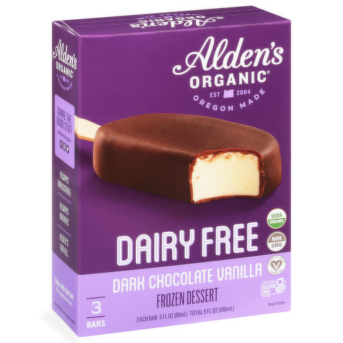 Alden's Organic Frozen Dessert, Dairy Free, Dark Chocolate Vanilla