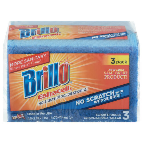 Brillo Estracell Scrub Sponge, No Scratch, 3 Pack