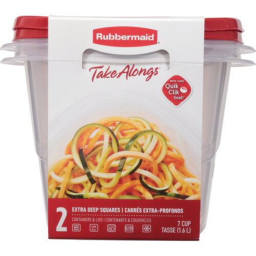 Rubbermaid TakeAlongs Containers & Lids, Extra Deep Squares, 7 Cup