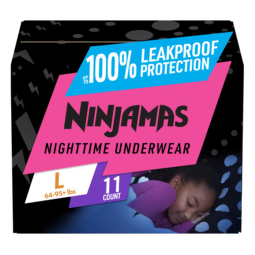 Ninjamas Nighttime Underwear Nighttime Bedwetting Underwear Girl Size L 11 Count
