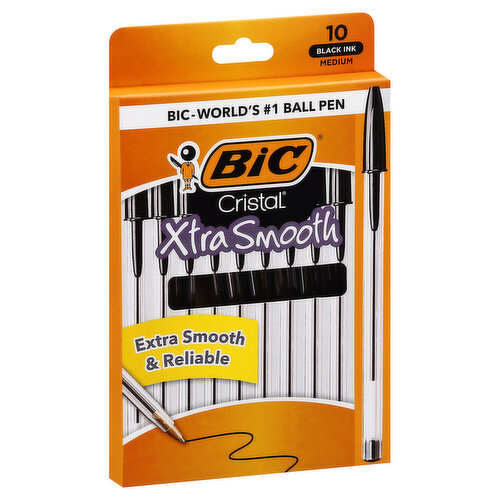 BiC Cristal Ball Pen, Black Ink, Medium, Xtra Smooth