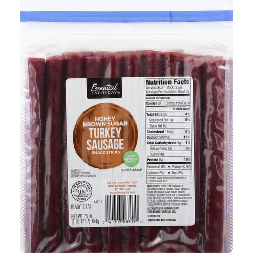 Gluten free. Good source of protein. No MSG added (Except that naturally occurring in hydrolyzed corn protein). Ready to eat. Like it or let us make it right. That's our quality promise. Inspected for wholesomeness by US Department of Agriculture. essentialeveryday.com.