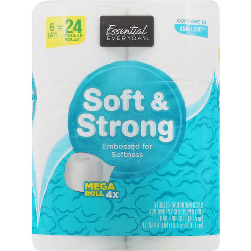 Essential Everyday Bathroom Tissue, Soft & Strong, Mega Roll, 2-Ply